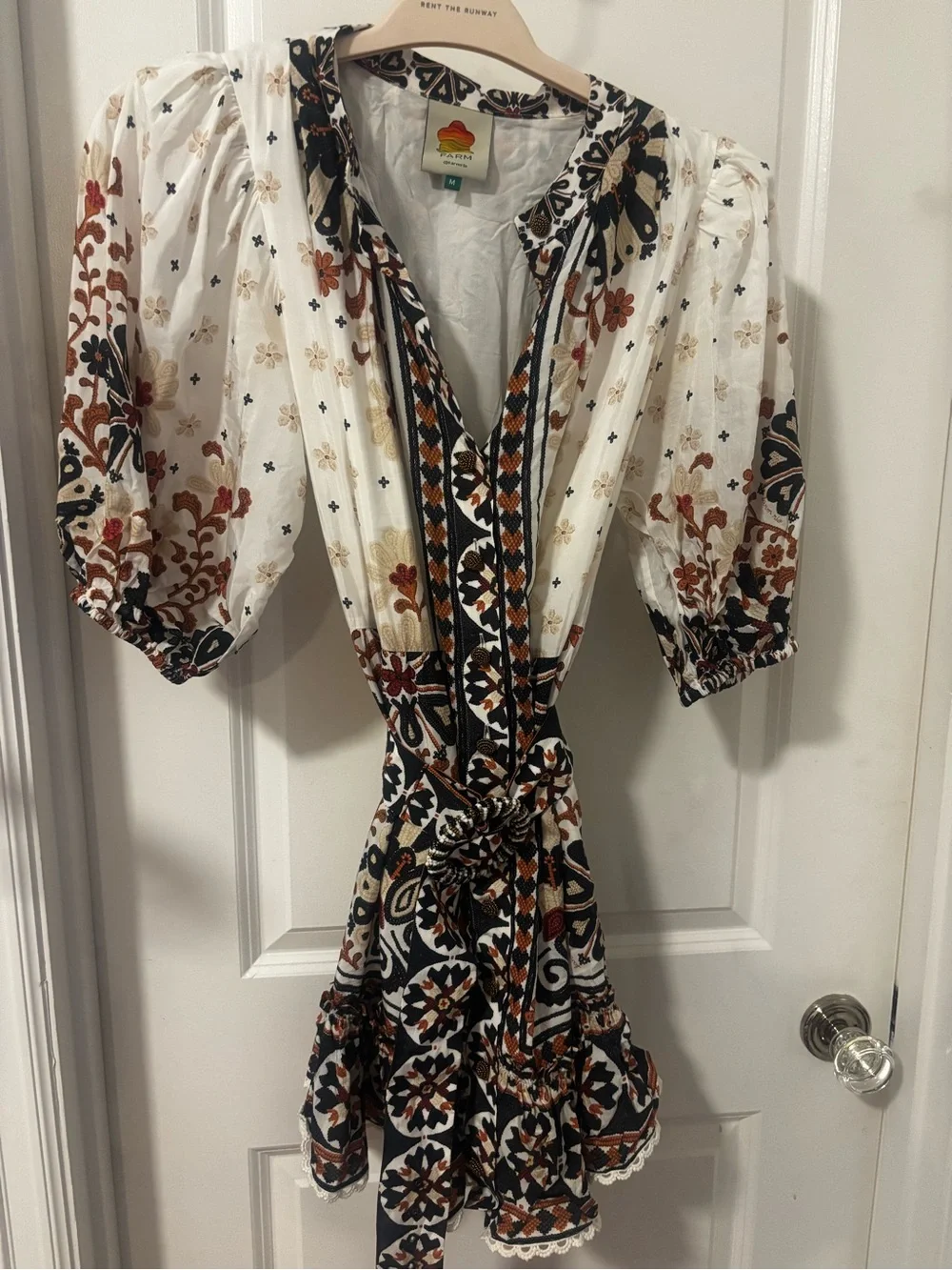 FARM Rio White Mini Dress with Black & Tan Floral Embroidery - Picture 2 of 5